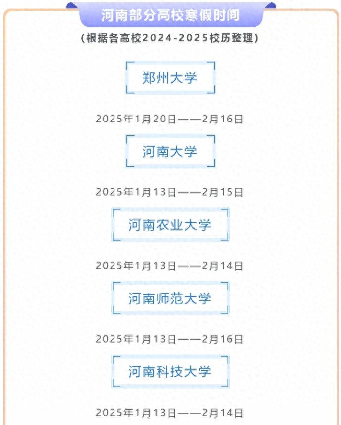 河南36所高校寒假时间公布！  