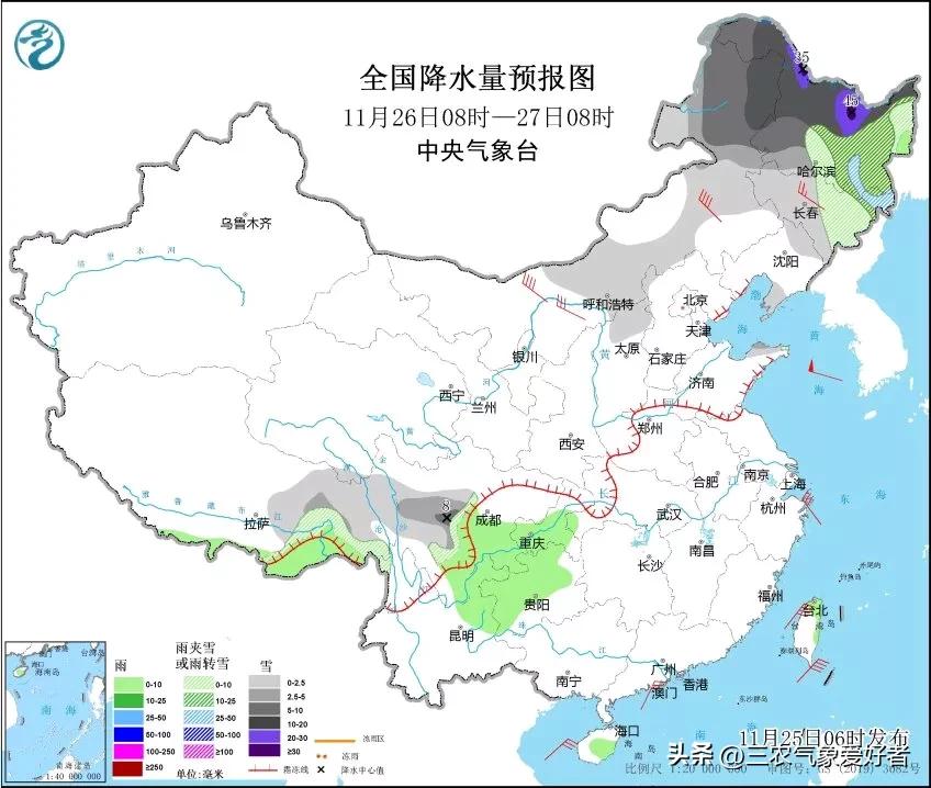 寒潮扩大袭击，暴雪降雨覆盖区域已确定，明日11月26~1号天气预报  -图5